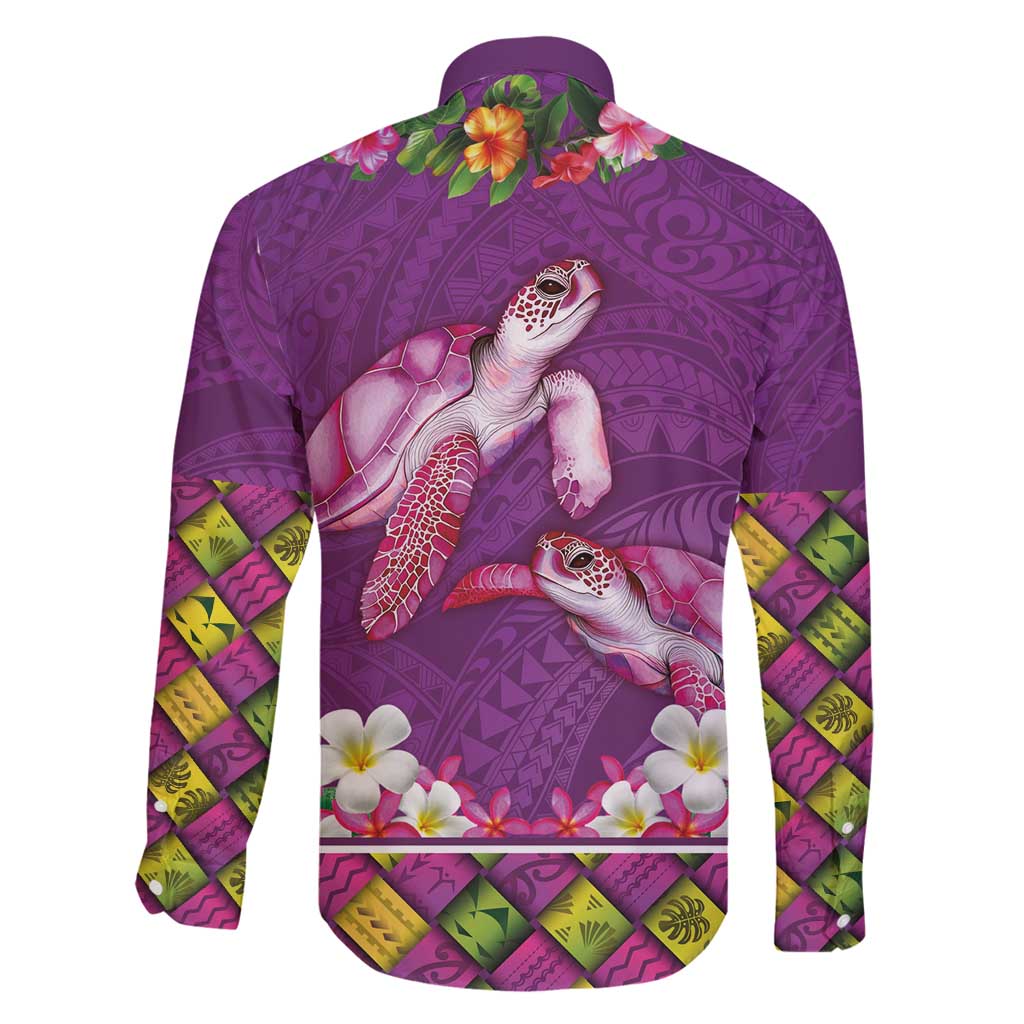 Hawaiian Lei Turtle and Plumeria Family Matching Mermaid Dress and Hawaiian Shirt Polynerian Art Tattoo-Mauve Color