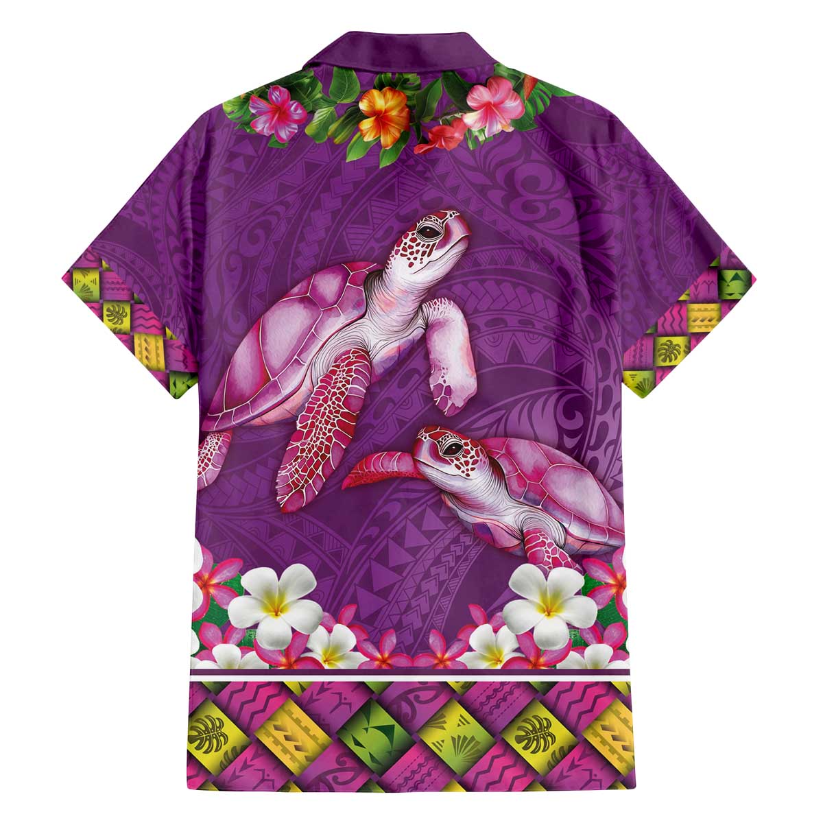Hawaiian Lei Turtle and Plumeria Family Matching Off The Shoulder Long Sleeve Dress and Hawaiian Shirt Polynerian Art Tattoo-Mauve Color