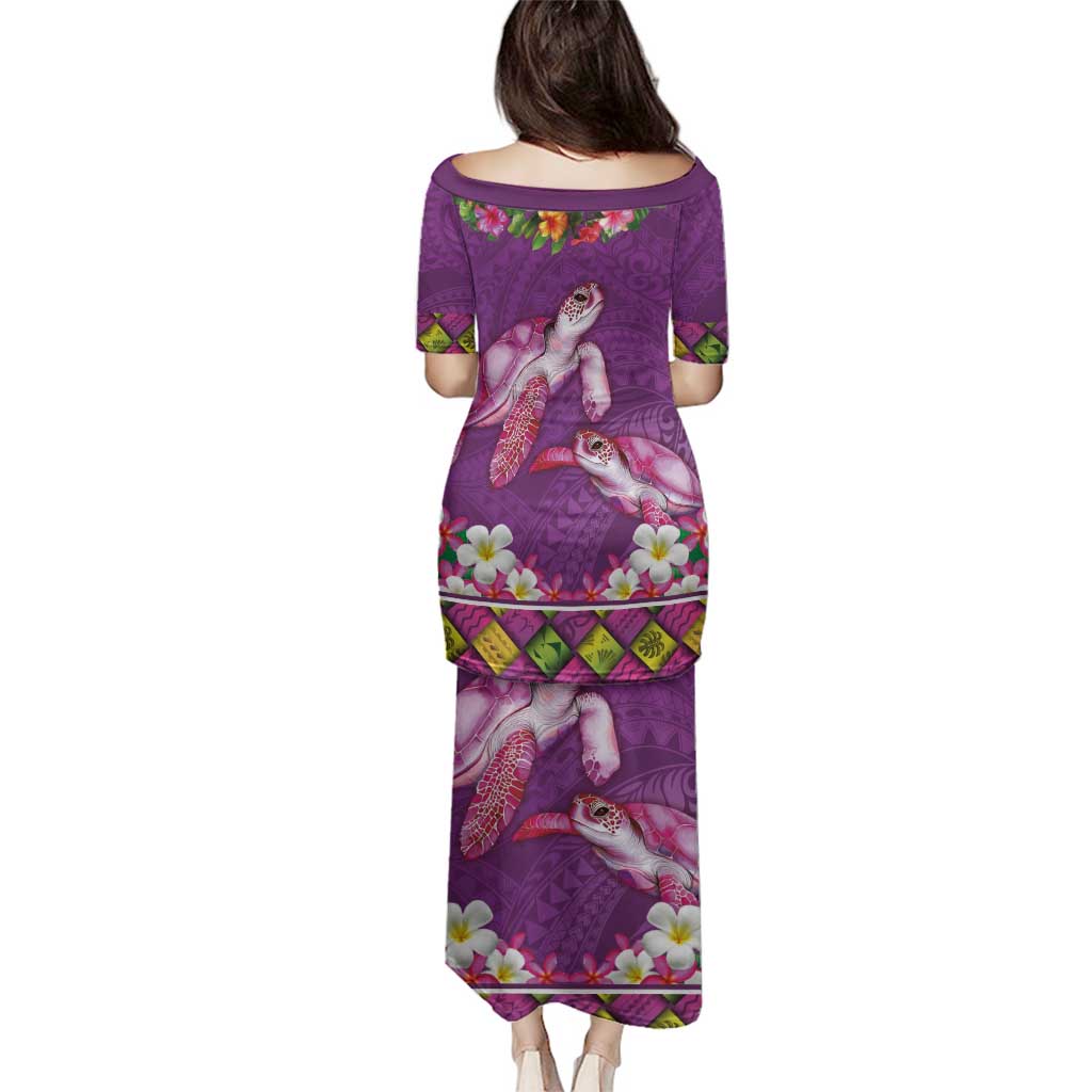Hawaiian Lei Turtle and Plumeria Family Matching Puletasi and Hawaiian Shirt Polynerian Art Tattoo-Mauve Color