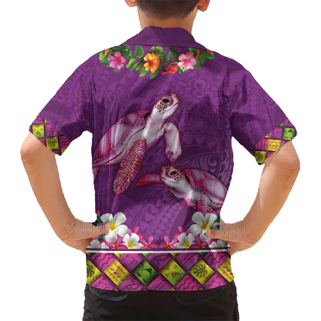 Hawaiian Lei Turtle and Plumeria Kid Hawaiian Shirt Polynerian Art Tattoo-Mauve Color