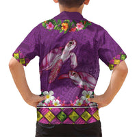 Hawaiian Lei Turtle and Plumeria Kid Hawaiian Shirt Polynerian Art Tattoo-Mauve Color