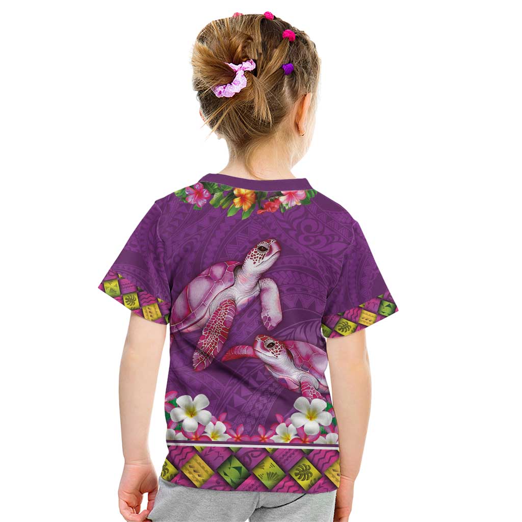 Hawaiian Lei Turtle and Plumeria Kid T Shirt Polynerian Art Tattoo-Mauve Color
