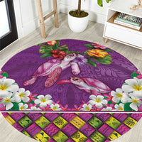 Hawaiian Lei Turtle and Plumeria Round Carpet Polynerian Art Tattoo-Mauve Color