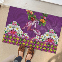 Hawaiian Lei Turtle and Plumeria Rubber Doormat Polynerian Art Tattoo-Mauve Color