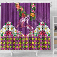 Hawaiian Lei Turtle and Plumeria Shower Curtain Polynerian Art Tattoo-Mauve Color