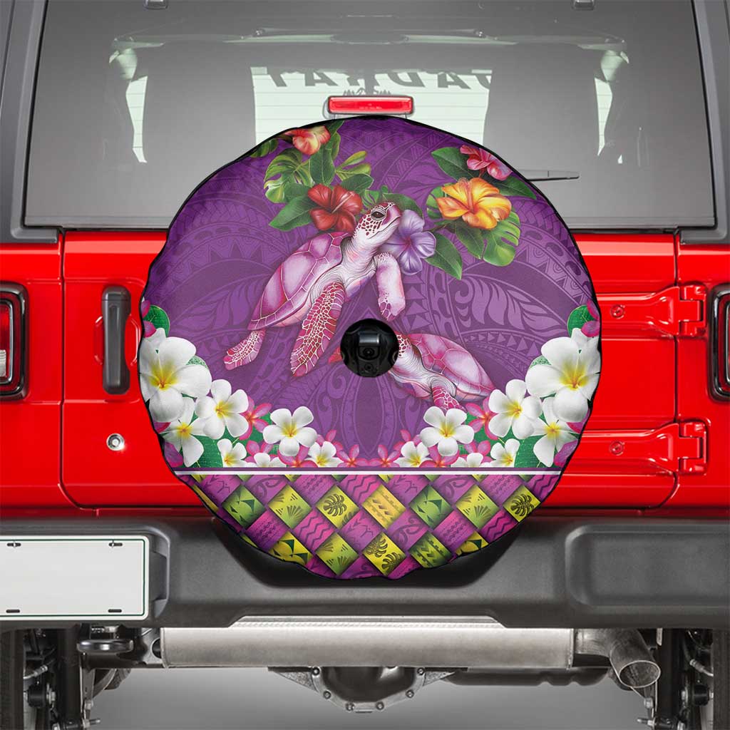 Hawaiian Lei Turtle and Plumeria Spare Tire Cover Polynerian Art Tattoo-Mauve Color
