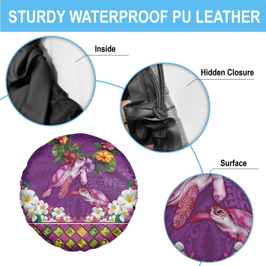 Hawaiian Lei Turtle and Plumeria Spare Tire Cover Polynerian Art Tattoo-Mauve Color