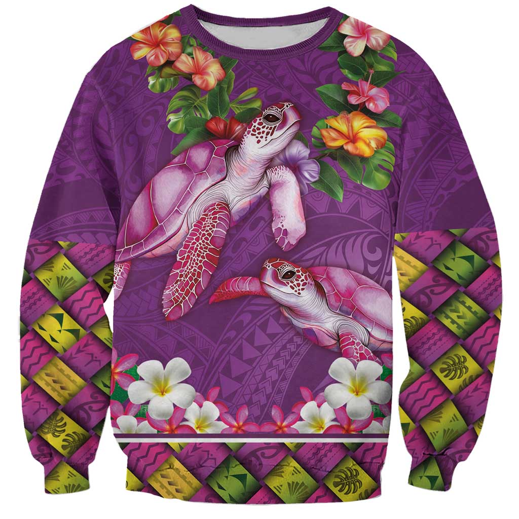 Hawaiian Lei Turtle and Plumeria Sweatshirt Polynerian Art Tattoo-Mauve Color