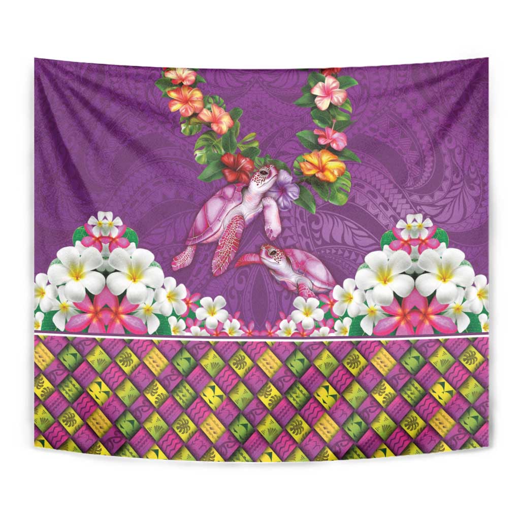 Hawaiian Lei Turtle and Plumeria Tapestry Polynerian Art Tattoo-Mauve Color
