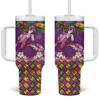 Hawaiian Lei Turtle and Plumeria Tumbler With Handle Polynerian Art Tattoo-Mauve Color