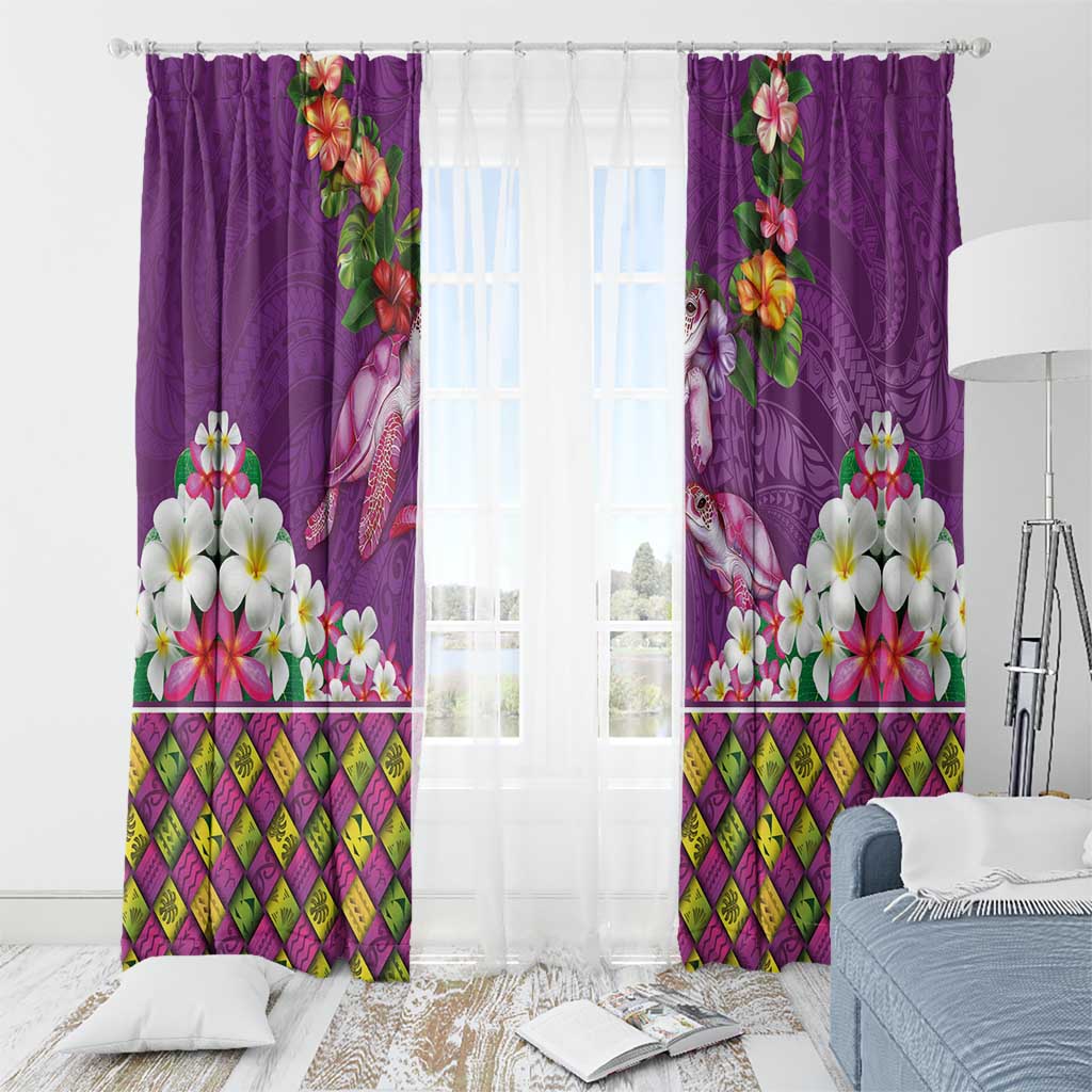 Hawaiian Lei Turtle and Plumeria Window Curtain Polynerian Art Tattoo-Mauve Color