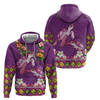 Hawaiian Lei Turtle and Plumeria Zip Hoodie Polynerian Art Tattoo-Mauve Color