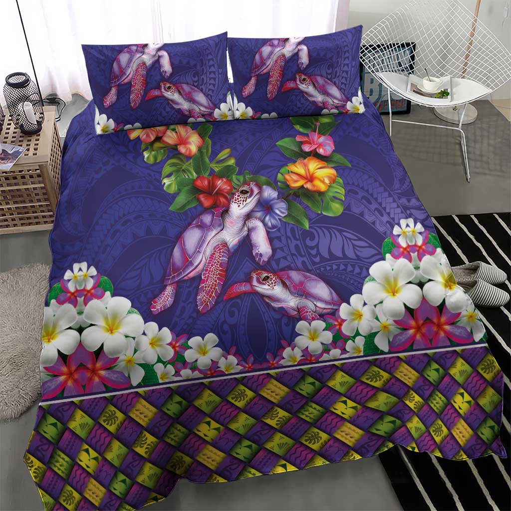 Hawaiian Lei Turtle and Plumeria Bedding Set Polynerian Art Tattoo-Navy Color LT03 - Polynesian Pride
