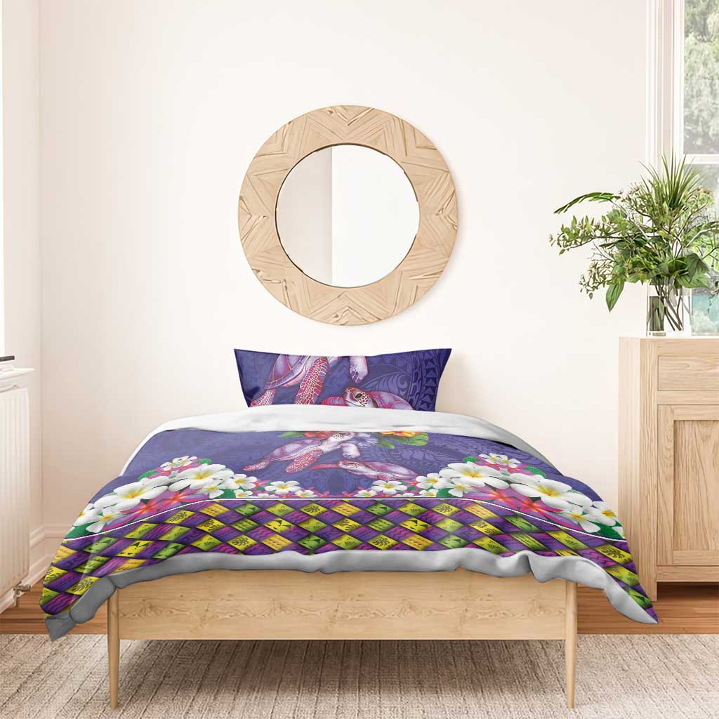 Hawaiian Lei Turtle and Plumeria Bedding Set Polynerian Art Tattoo-Navy Color LT03 - Polynesian Pride