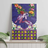 Hawaiian Lei Turtle and Plumeria Canvas Wall Art Polynerian Art Tattoo-Navy Color
