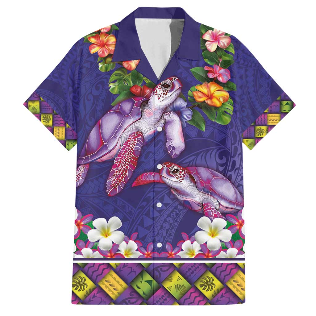 Hawaiian Lei Turtle and Plumeria Family Matching Long Sleeve Bodycon Dress and Hawaiian Shirt Polynerian Art Tattoo-Navy Color