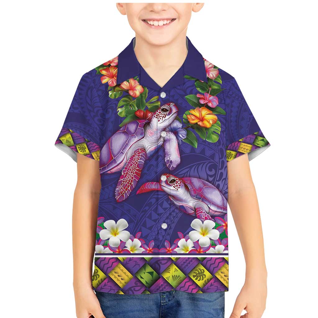 Hawaiian Lei Turtle and Plumeria Family Matching Mermaid Dress and Hawaiian Shirt Polynerian Art Tattoo-Navy Color