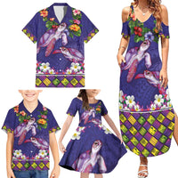 Hawaiian Lei Turtle and Plumeria Family Matching Summer Maxi Dress and Hawaiian Shirt Polynerian Art Tattoo-Navy Color