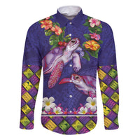 Hawaiian Lei Turtle and Plumeria Family Matching Summer Maxi Dress and Hawaiian Shirt Polynerian Art Tattoo-Navy Color