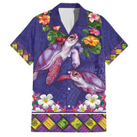 Hawaiian Lei Turtle and Plumeria Family Matching Tank Maxi Dress and Hawaiian Shirt Polynerian Art Tattoo-Navy Color