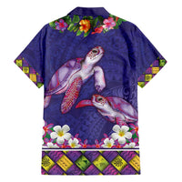 Hawaiian Lei Turtle and Plumeria Hawaiian Shirt Polynerian Art Tattoo-Navy Color