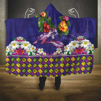 Hawaiian Lei Turtle and Plumeria Hooded Blanket Polynerian Art Tattoo-Navy Color