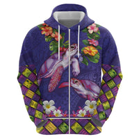 Hawaiian Lei Turtle and Plumeria Hoodie Polynerian Art Tattoo-Navy Color