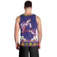 Hawaiian Lei Turtle and Plumeria Men Tank Top Polynerian Art Tattoo-Navy Color