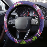 Hawaiian Lei Turtle and Plumeria Steering Wheel Cover Polynerian Art Tattoo-Navy Color