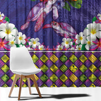 Hawaiian Lei Turtle and Plumeria Window Curtain Polynerian Art Tattoo-Navy Color