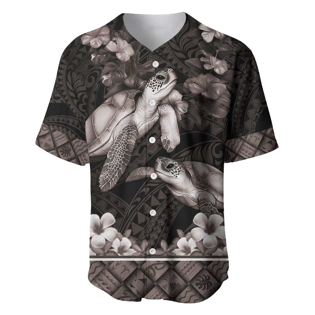 Hawaiian Lei Turtle and Plumeria Baseball Jersey Polynerian Art Tattoo-Grayscale Mode