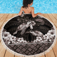 Hawaiian Lei Turtle and Plumeria Beach Blanket Polynerian Art Tattoo-Grayscale Mode