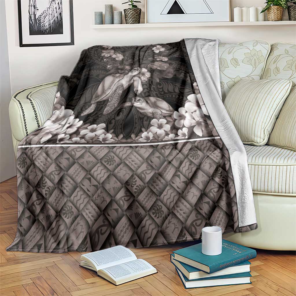 Hawaiian Lei Turtle and Plumeria Blanket Polynerian Art Tattoo-Grayscale Mode