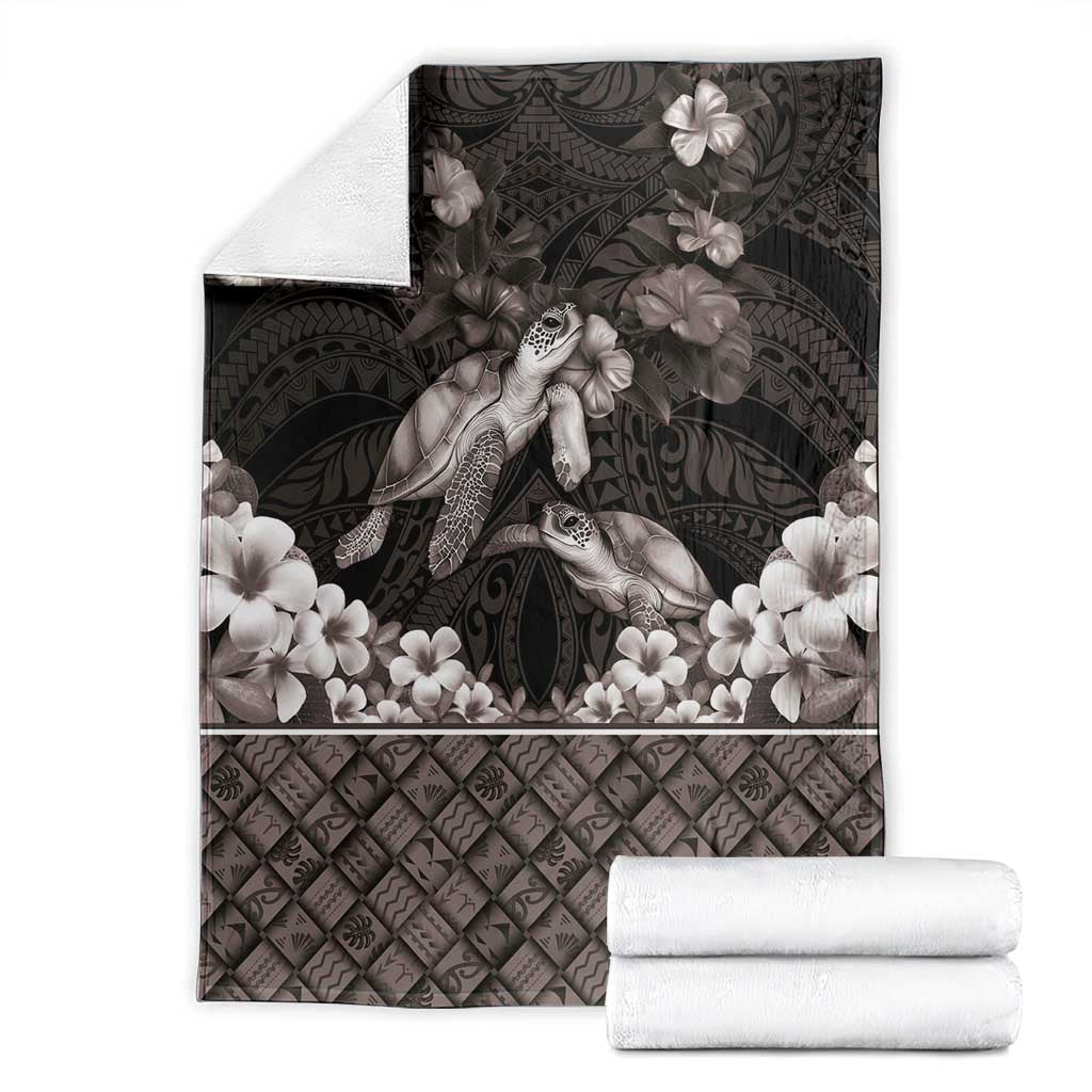 Hawaiian Lei Turtle and Plumeria Blanket Polynerian Art Tattoo-Grayscale Mode