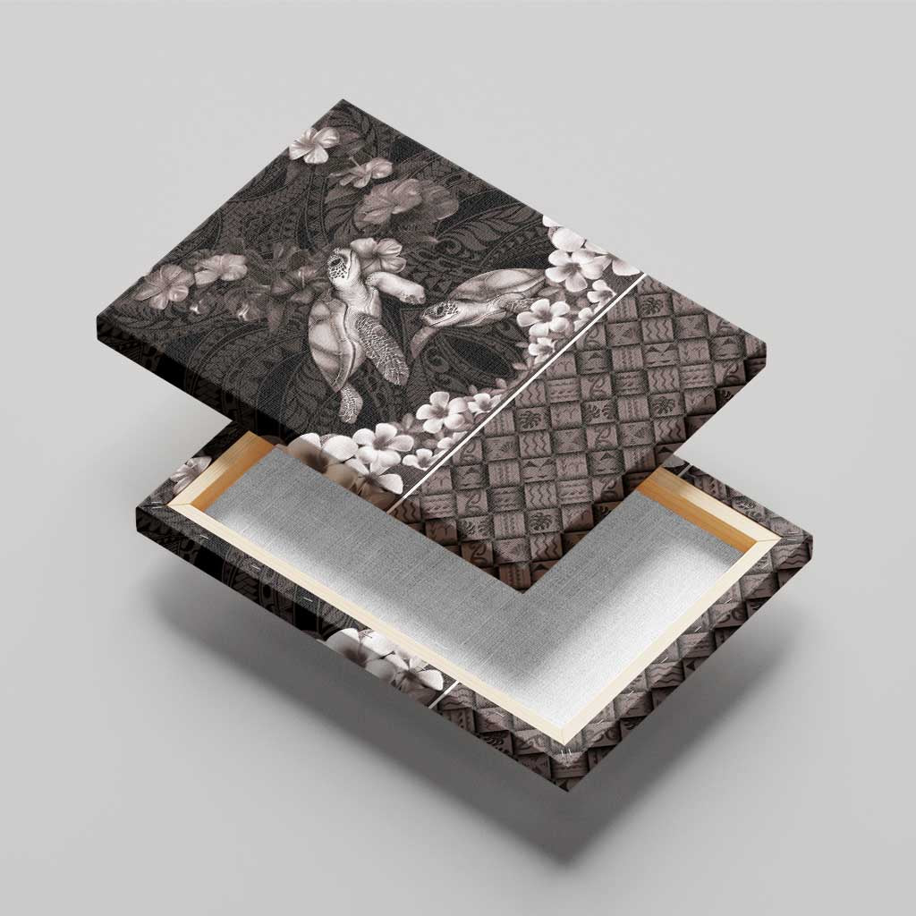 Hawaiian Lei Turtle and Plumeria Canvas Wall Art Polynerian Art Tattoo-Grayscale Mode