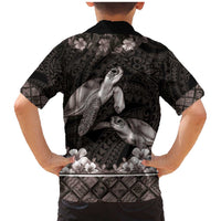 Hawaiian Lei Turtle and Plumeria Family Matching Mermaid Dress and Hawaiian Shirt Polynerian Art Tattoo-Grayscale Mode