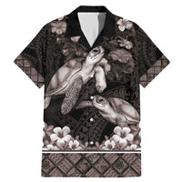 Hawaiian Lei Turtle and Plumeria Family Matching Mermaid Dress and Hawaiian Shirt Polynerian Art Tattoo-Grayscale Mode