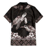 Hawaiian Lei Turtle and Plumeria Family Matching Mermaid Dress and Hawaiian Shirt Polynerian Art Tattoo-Grayscale Mode