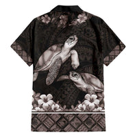 Hawaiian Lei Turtle and Plumeria Family Matching Short Sleeve Bodycon Dress and Hawaiian Shirt Polynerian Art Tattoo-Grayscale Mode