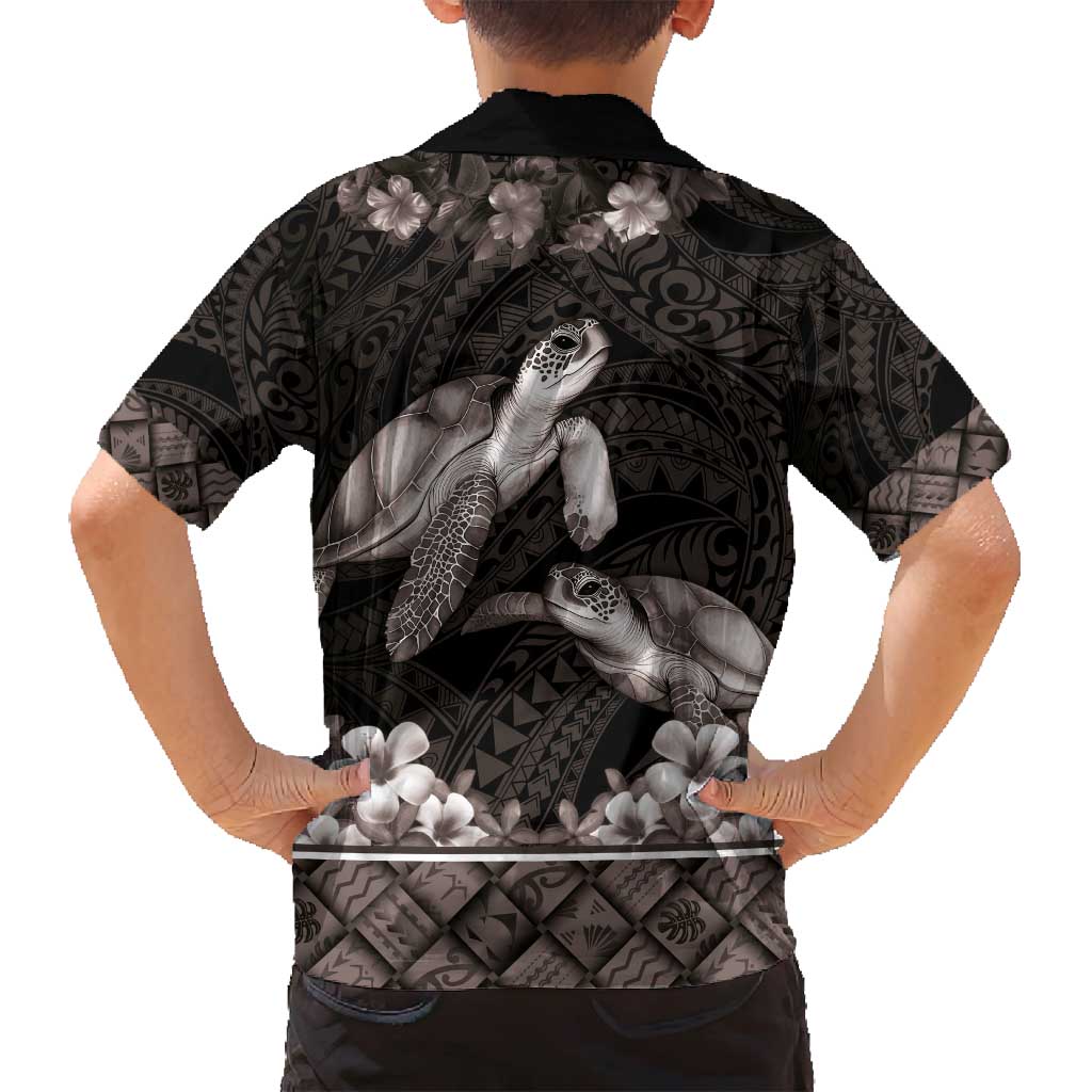 Hawaiian Lei Turtle and Plumeria Family Matching Summer Maxi Dress and Hawaiian Shirt Polynerian Art Tattoo-Grayscale Mode