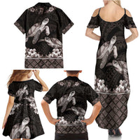 Hawaiian Lei Turtle and Plumeria Family Matching Summer Maxi Dress and Hawaiian Shirt Polynerian Art Tattoo-Grayscale Mode