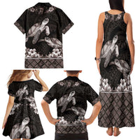 Hawaiian Lei Turtle and Plumeria Family Matching Tank Maxi Dress and Hawaiian Shirt Polynerian Art Tattoo-Grayscale Mode