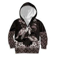 Hawaiian Lei Turtle and Plumeria Kid Hoodie Polynerian Art Tattoo-Grayscale Mode