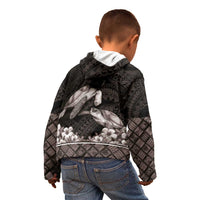 Hawaiian Lei Turtle and Plumeria Kid Hoodie Polynerian Art Tattoo-Grayscale Mode