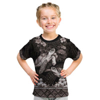 Hawaiian Lei Turtle and Plumeria Kid T Shirt Polynerian Art Tattoo-Grayscale Mode