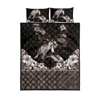 Hawaiian Lei Turtle and Plumeria Quilt Bed Set Polynerian Art Tattoo-Grayscale Mode