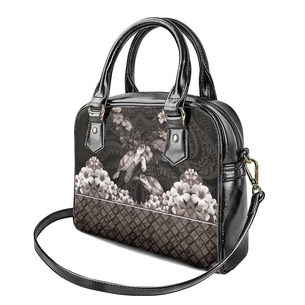 Hawaiian Lei Turtle and Plumeria Shoulder Handbag Polynerian Art Tattoo-Grayscale Mode