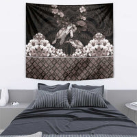 Hawaiian Lei Turtle and Plumeria Tapestry Polynerian Art Tattoo-Grayscale Mode