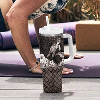 Hawaiian Lei Turtle and Plumeria Tumbler With Handle Polynerian Art Tattoo-Grayscale Mode