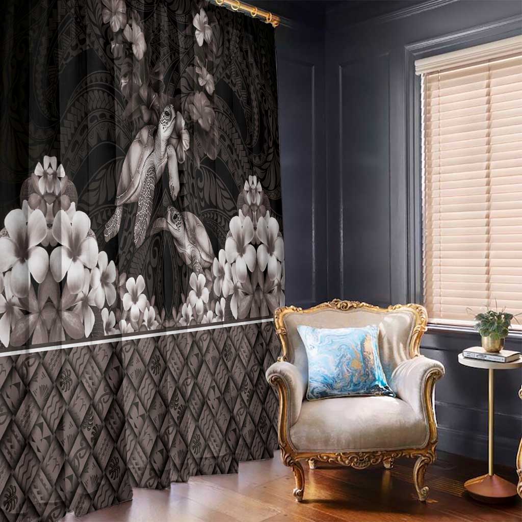 Hawaiian Lei Turtle and Plumeria Window Curtain Polynerian Art Tattoo-Grayscale Mode